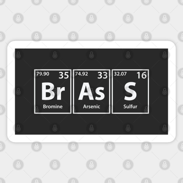 Brass (Br-As-S) Periodic Elements Spelling Sticker by cerebrands